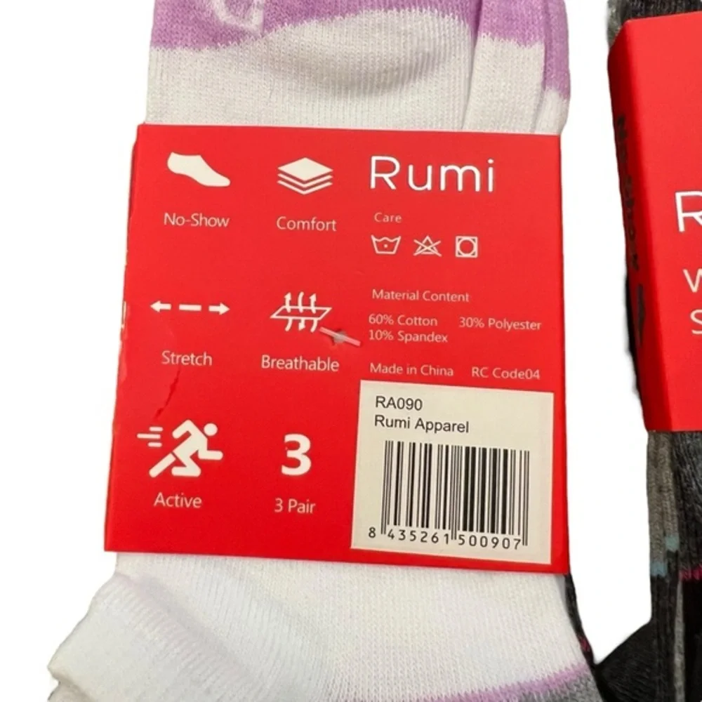 NWT Women's No Show Socks 6 Pairs‎ Sock Size 9-11 / Shoe Size 5-11 Multicolor